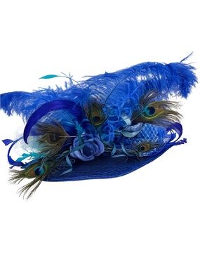 Kentucky Derby HatElegant Royal Blue Feather and Peacock Hat - Women's Dress Hat